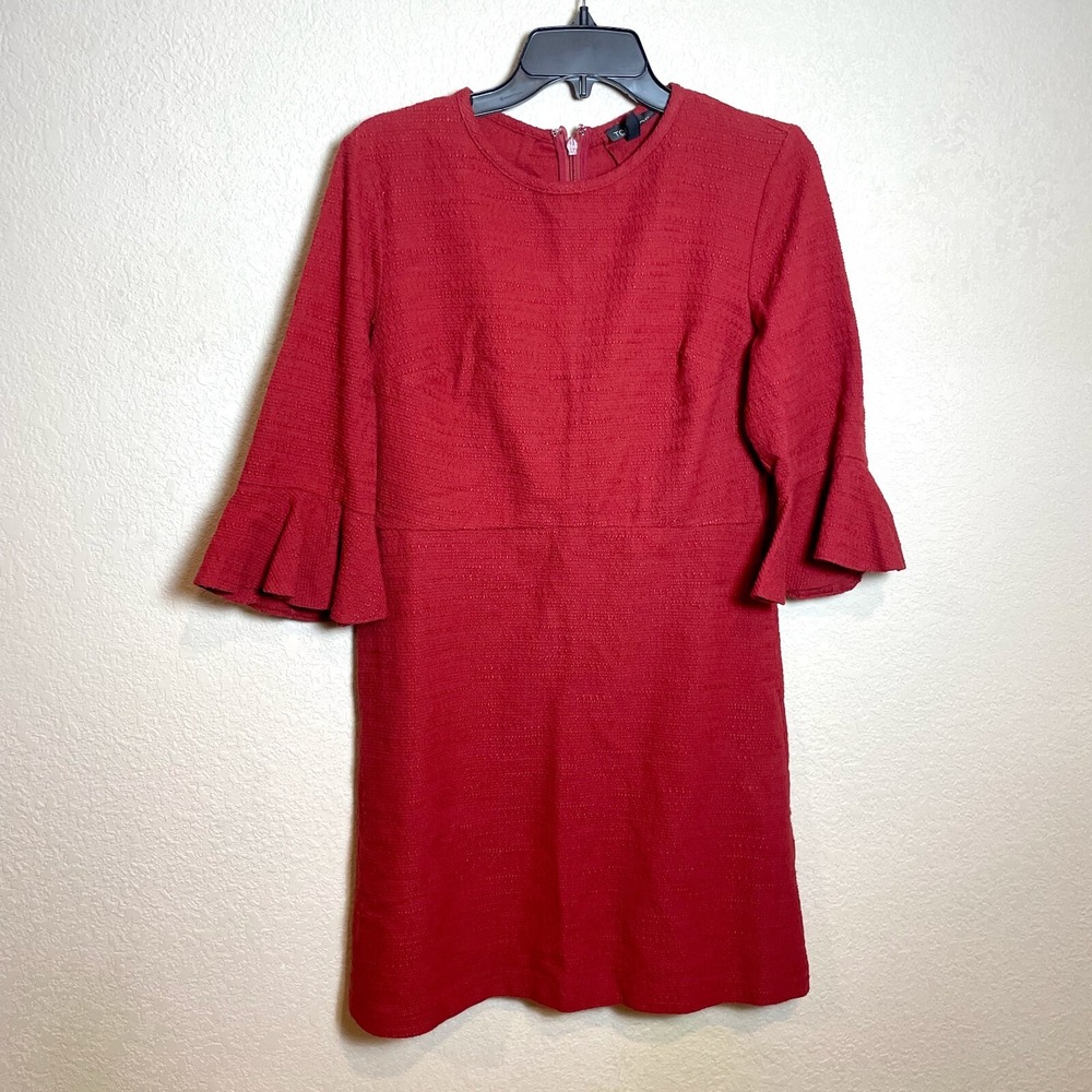 TOPSHOP Mini Dress Womens Size 10 Red 3/4 Flared Sleeve Above The Knee Pockets